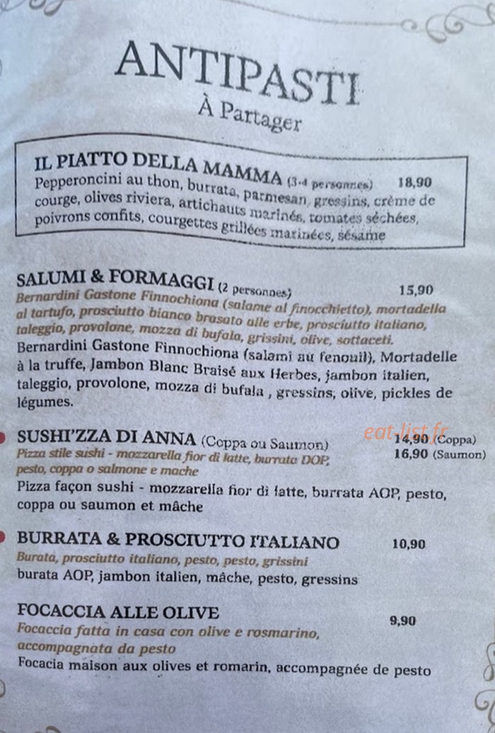 Anna Trattoria — carte page 2