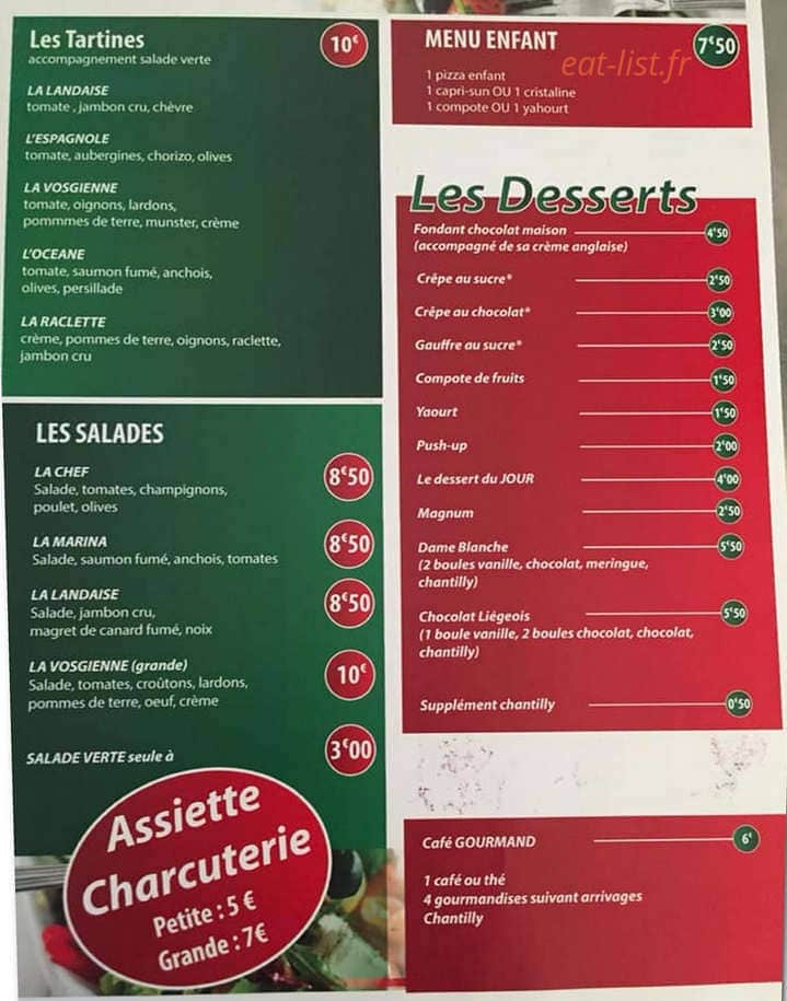 Pizzeria des Blancs Champs — carte page 2