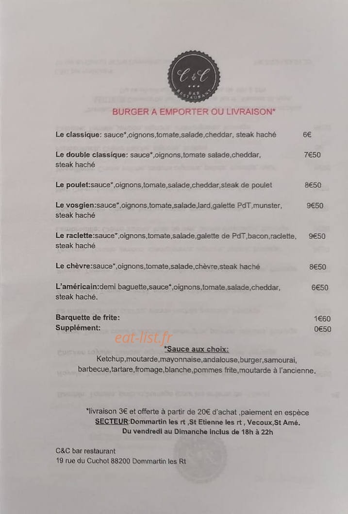 C&C Bar — carte page 3