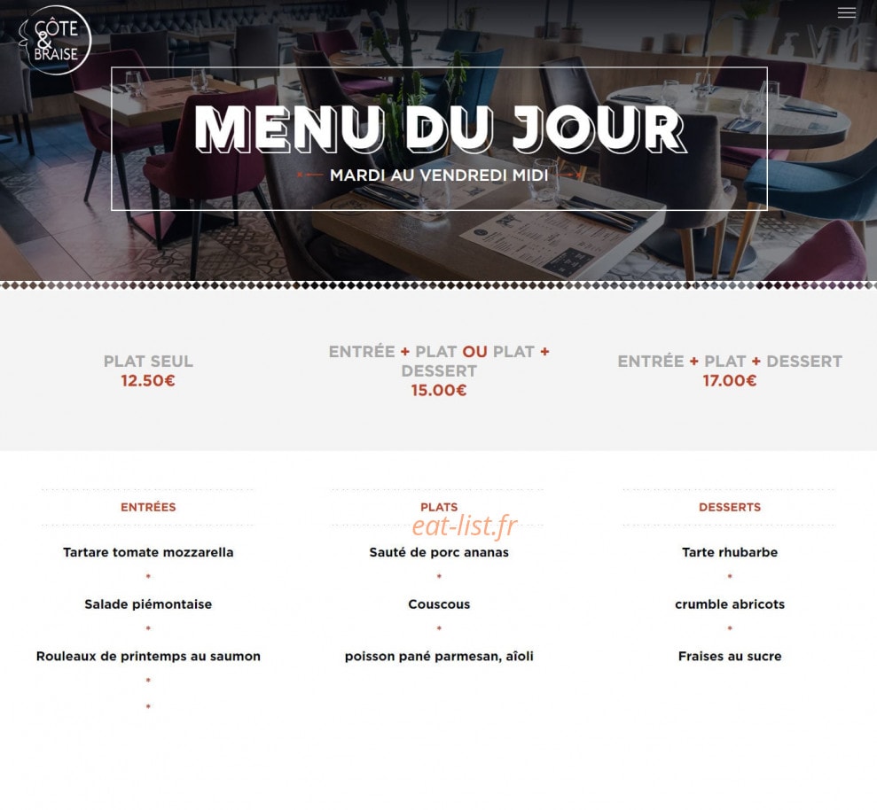 Côte & Braise — carte page 1