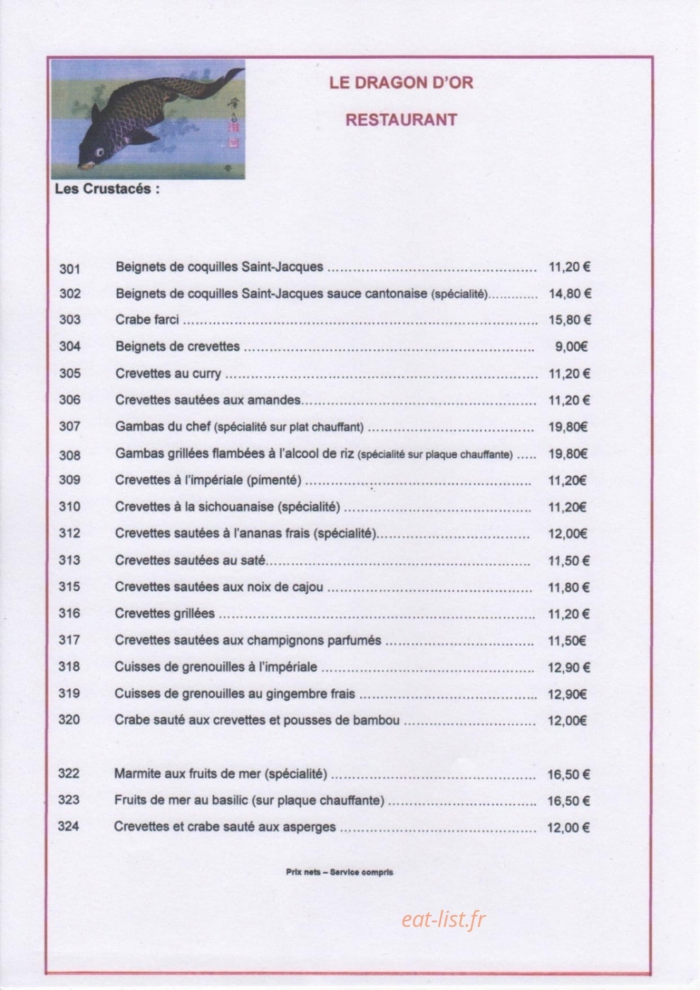 Le Dragon D'or — carte page 6