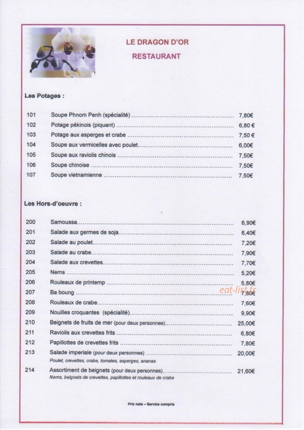 Le Dragon D'or — carte page 1
