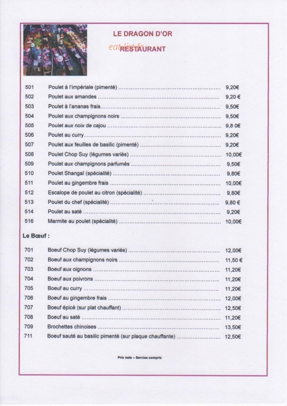 Le Dragon D'or — carte page 2