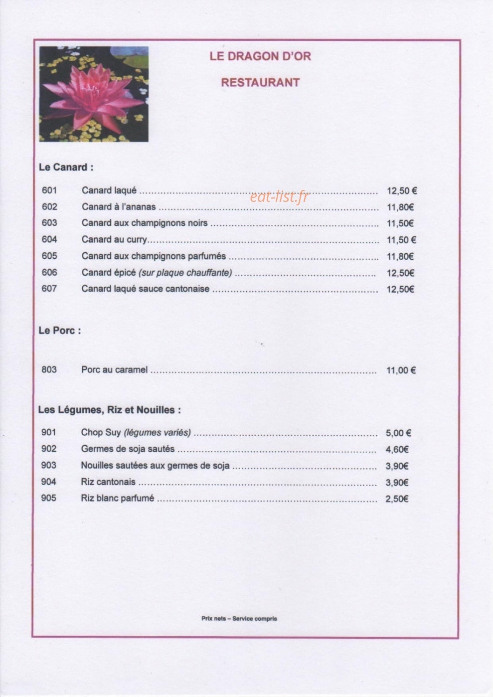 Le Dragon D'or — carte page 5