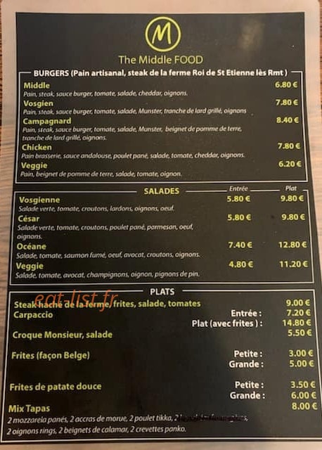 Middle Food — carte page 1