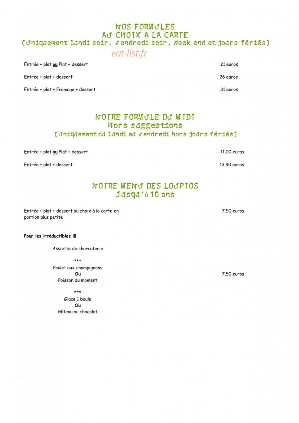 Saveurs Nature — carte page 2