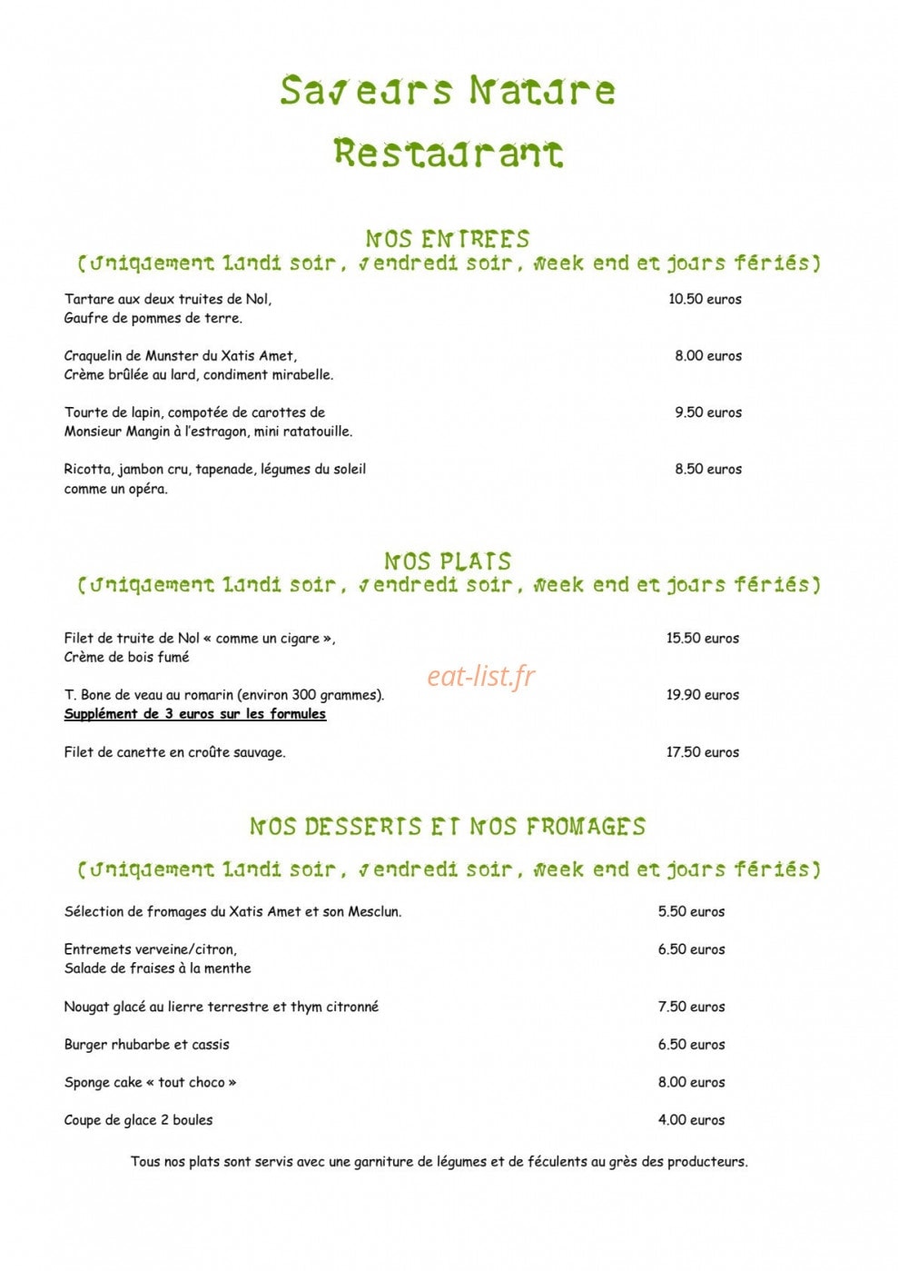 Saveurs Nature — carte page 1