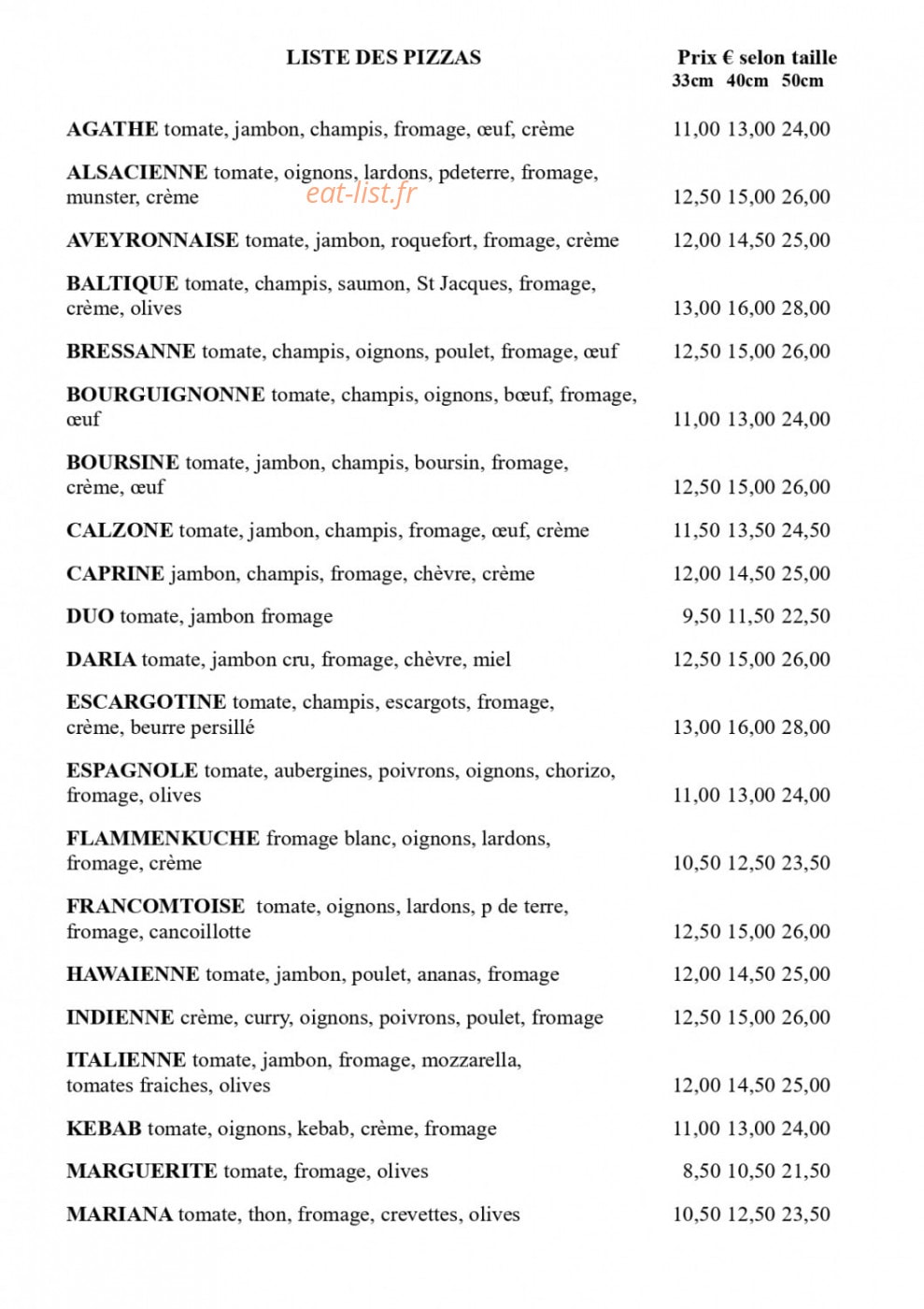 Stop Pizza — carte page 1