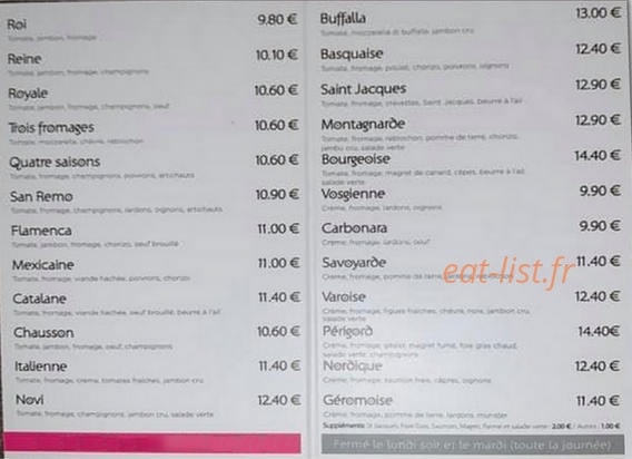 La Taverne de Novi — carte page 1