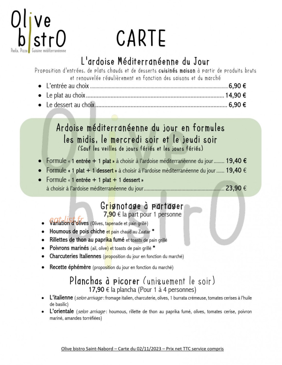 Olive bistrO — carte page 1
