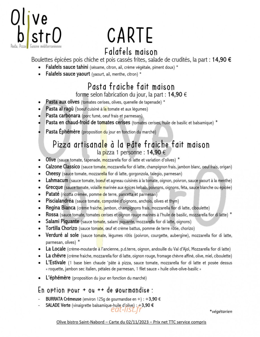 Olive bistrO — carte page 2