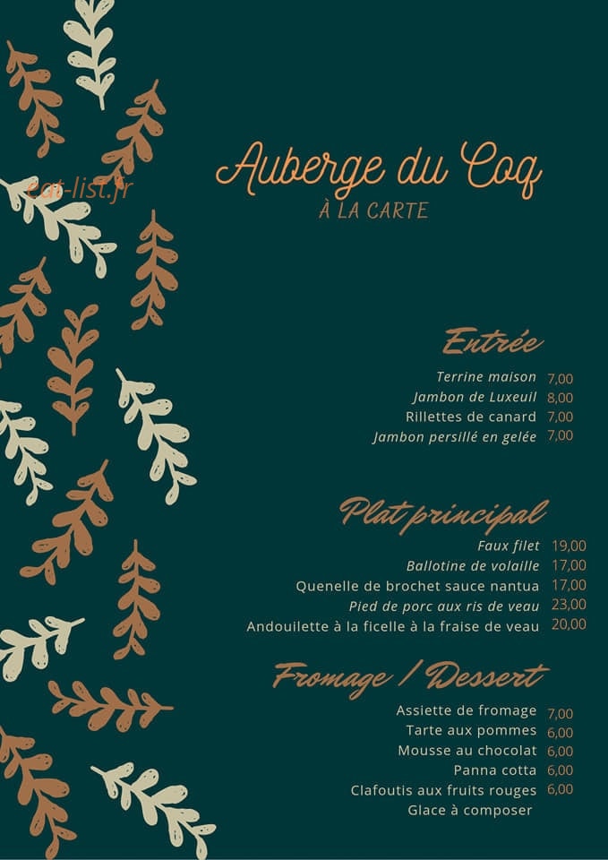 Auberge du coq — carte page 1