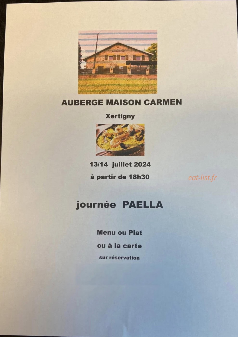 Auberge Maison Carmen — carte page 1