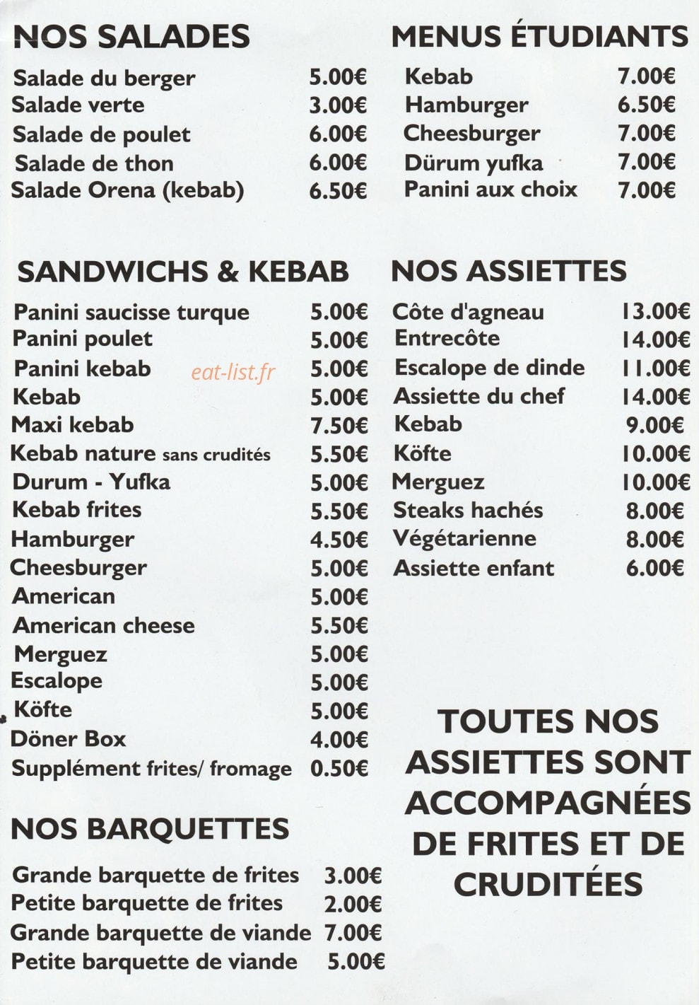 Orena Kebab — carte page 1
