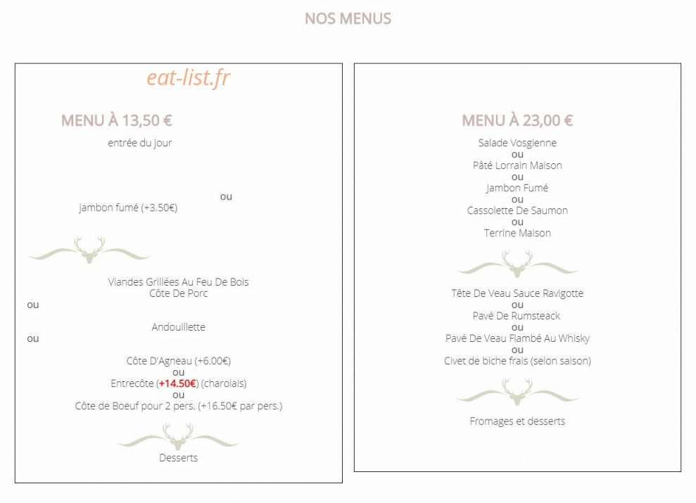 Auberge Lorraine — carte page 1