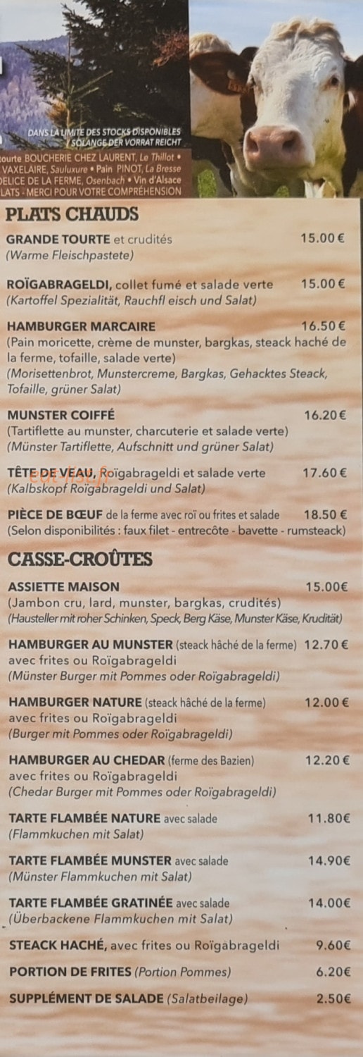 Brasserie De La Schlucht — carte page 1