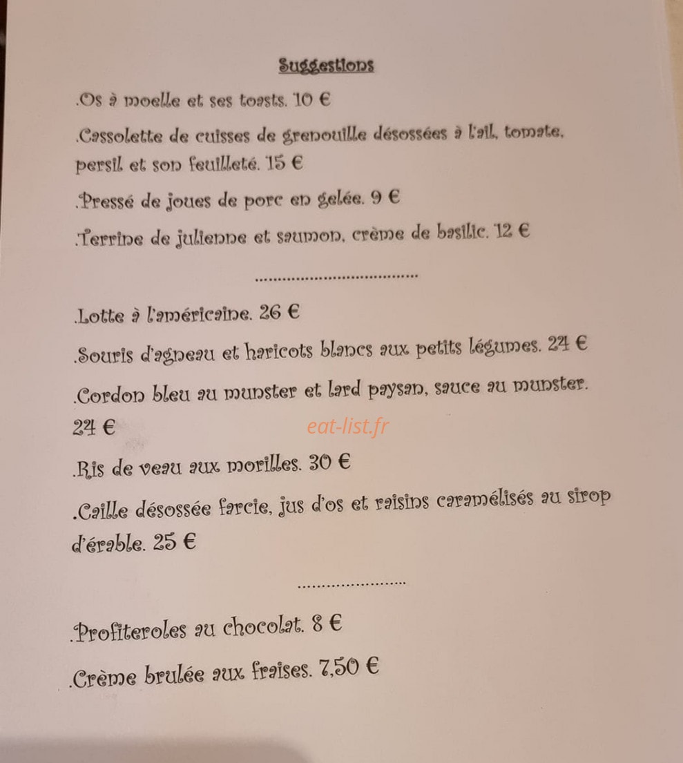 L'auberge Des 3 Petits Cochons — carte page 1