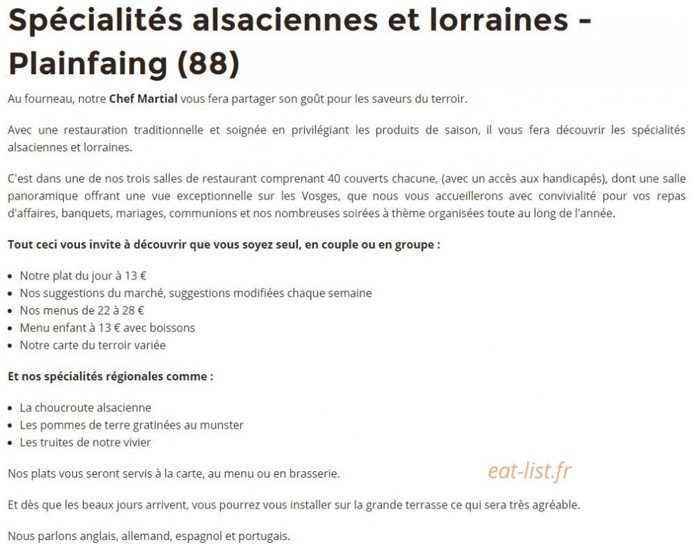 Le Relais Vosges — carte page 1