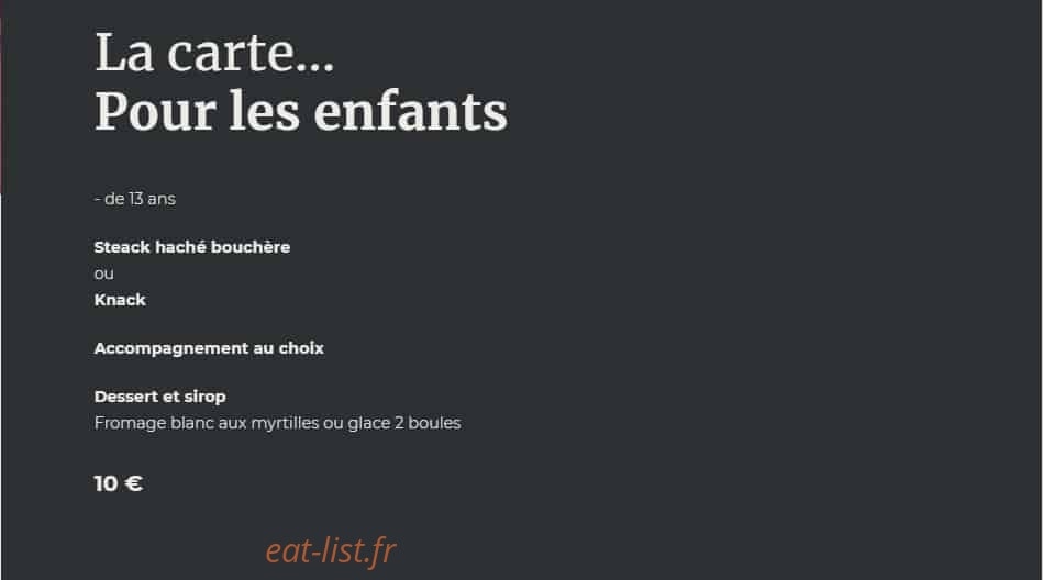 Carte et menu de Auberge du Pied du Hohneck à La Bresse — Pour les enfants