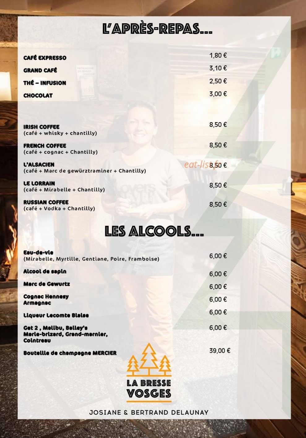 Carte et menu de Auberge du Pont Jean D'Zoure à La Bresse — Après-repas et alcools