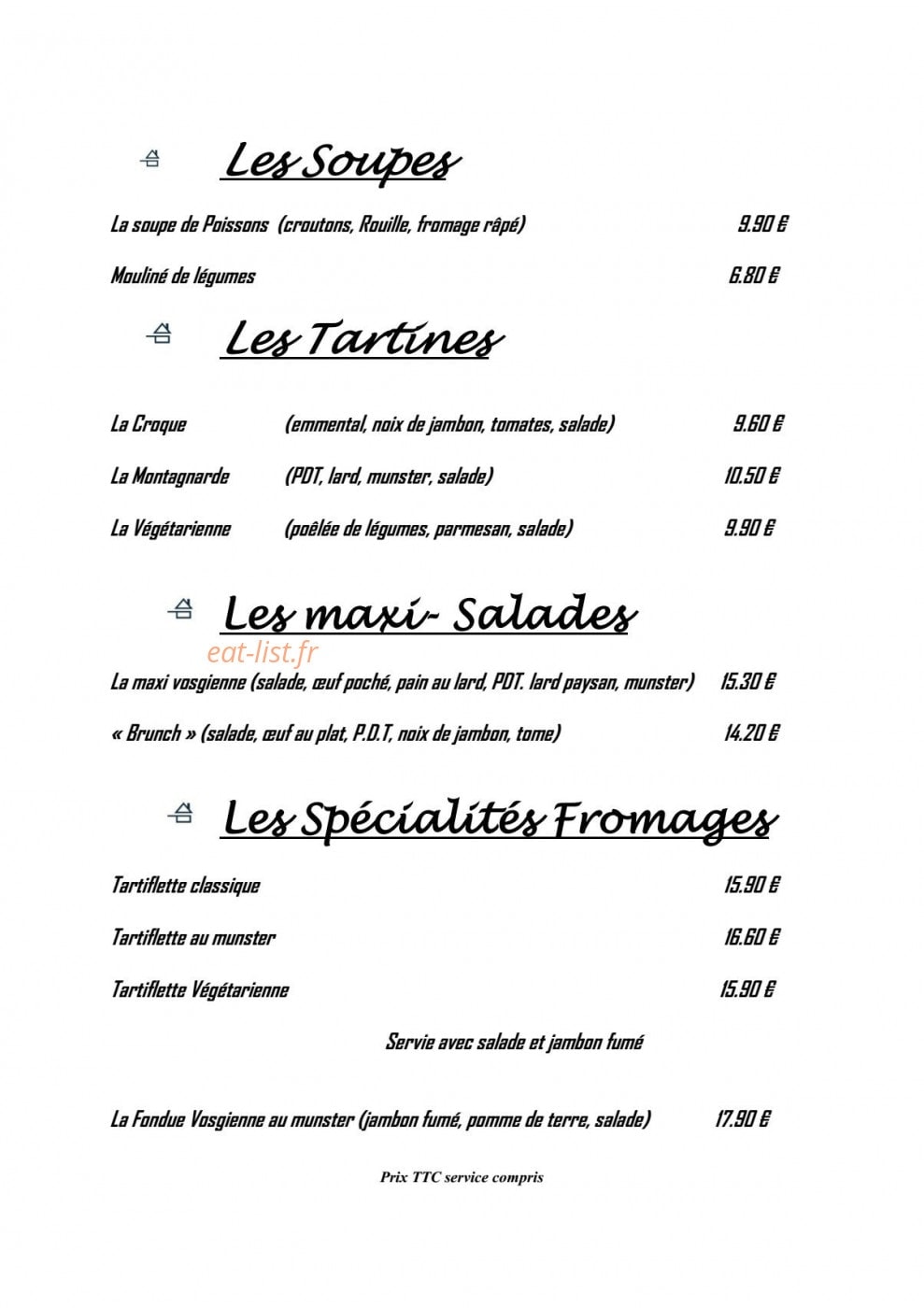 La P'tite Brasserie — carte page 1