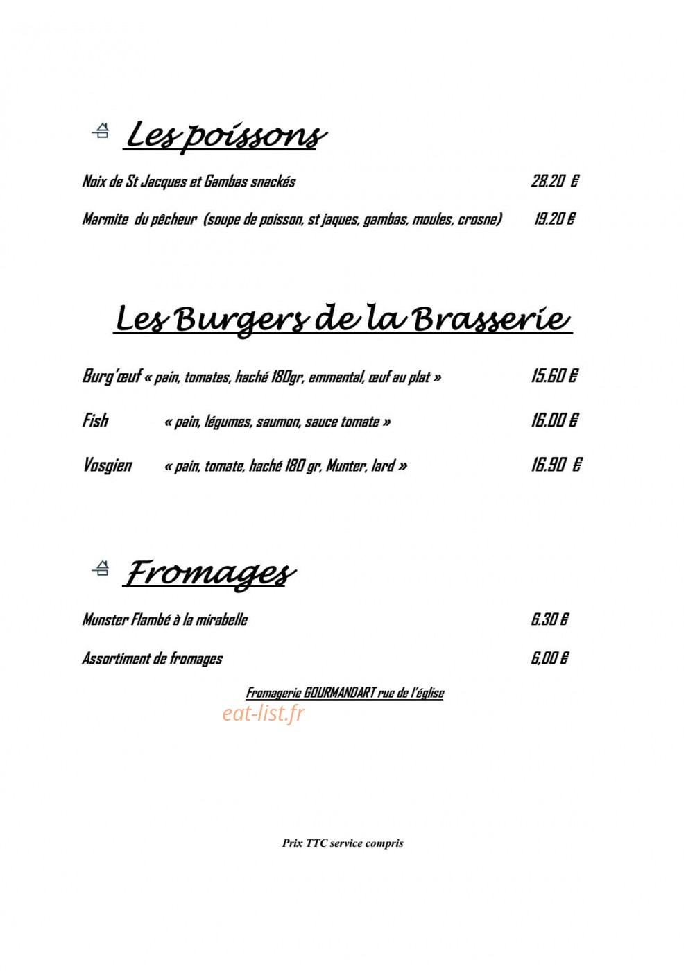 La P'tite Brasserie — carte page 3