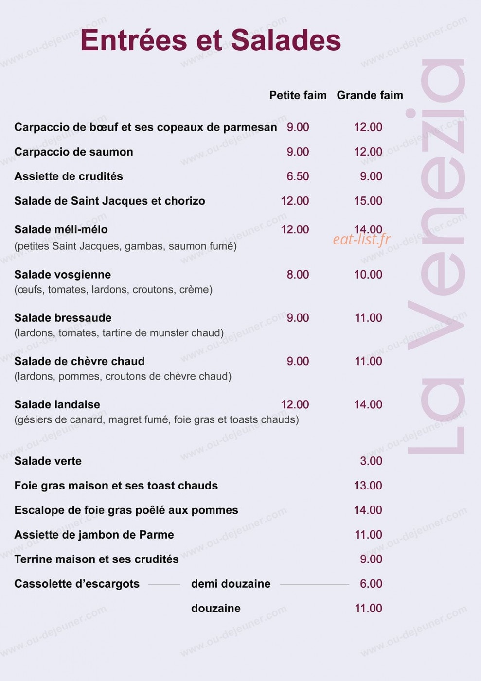 La Venezia — carte page 2