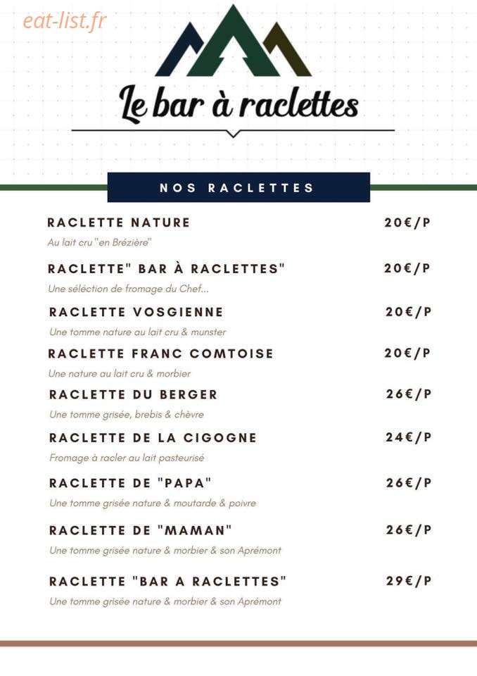 Le Bar à Raclettes — carte page 1