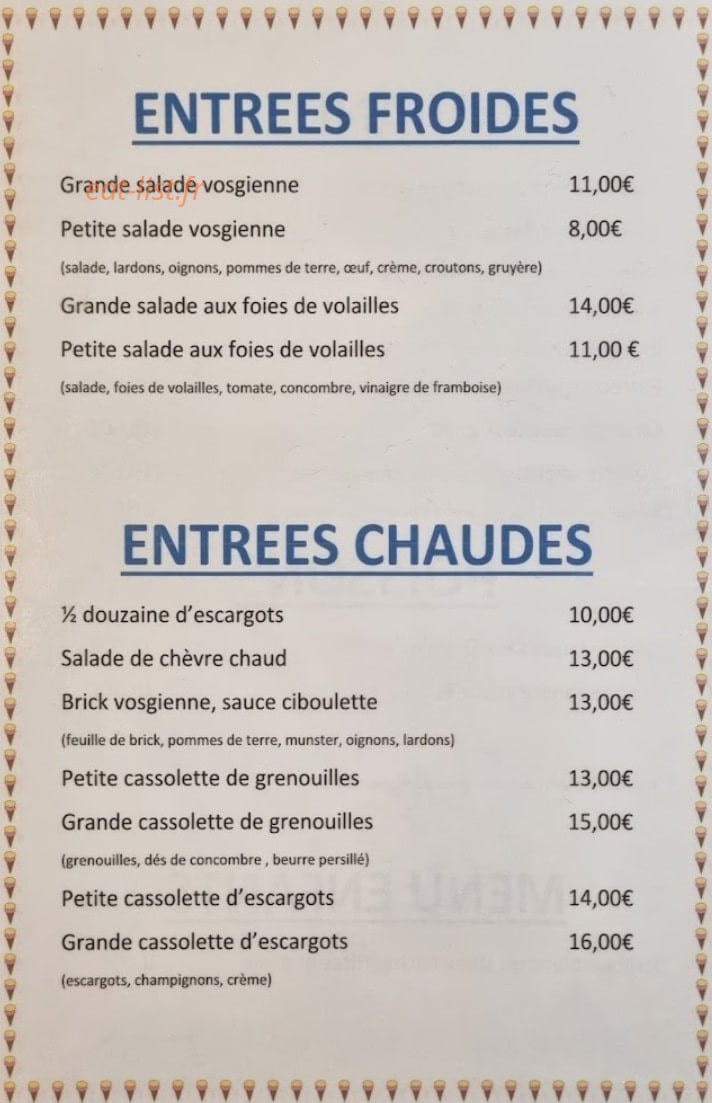 Auberge Chez Nous — carte page 1