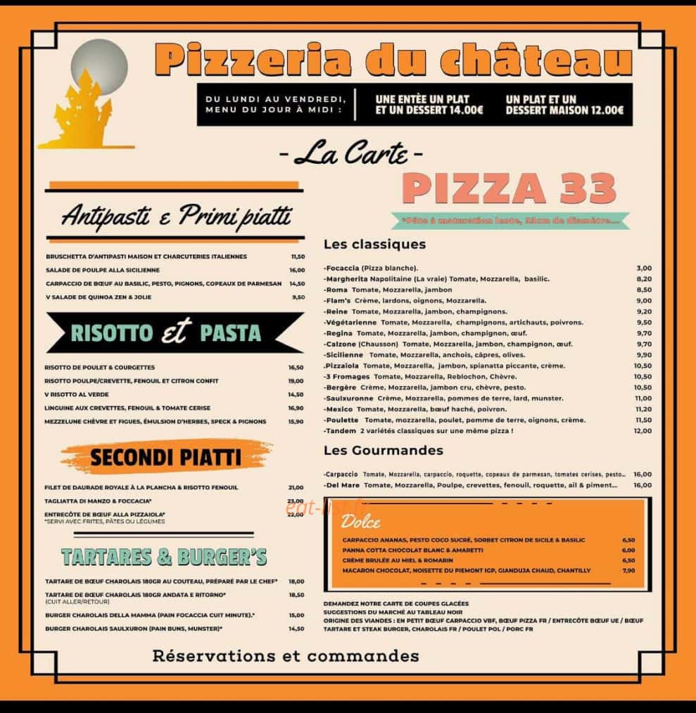 Carte et menu de Pizzeria du Chateau à Saulxures sur Moselotte — La carte
