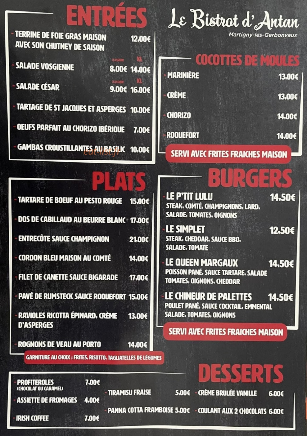 Le Bistrot d'Antan — carte page 1