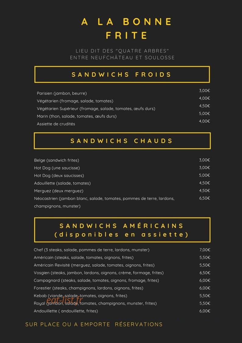 A La Bonne Frite — carte page 2