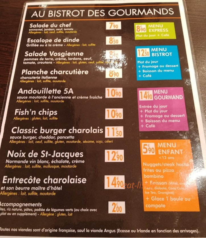 Au Bistrot des Gourmands — carte page 1