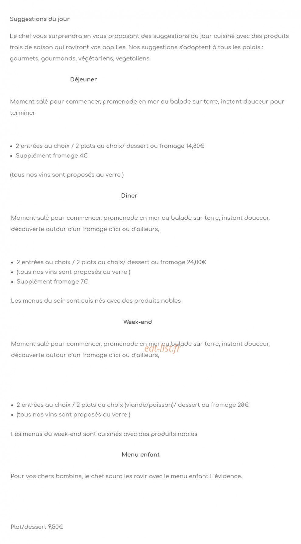 Restaurant L'Evidence — carte page 1