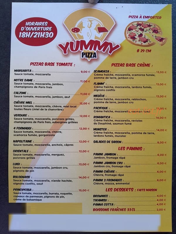 Yummy pizza — carte page 1