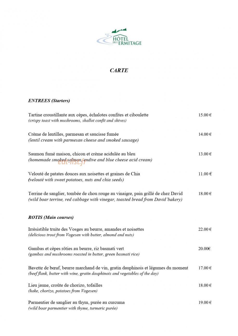 Ermitage Resort Vosges — carte page 1
