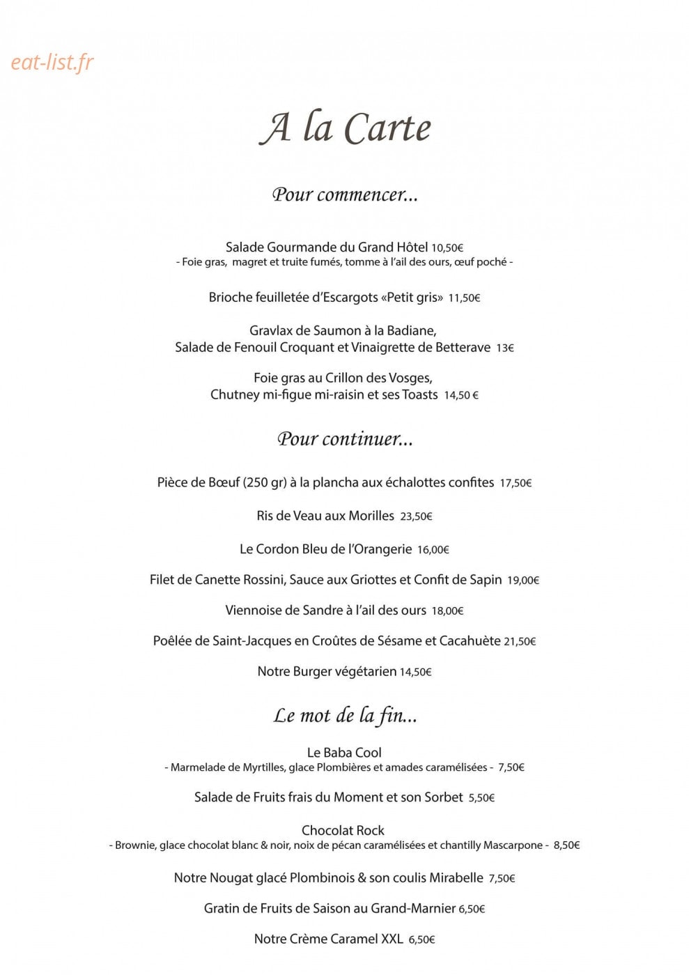 L'Orangerie — carte page 2