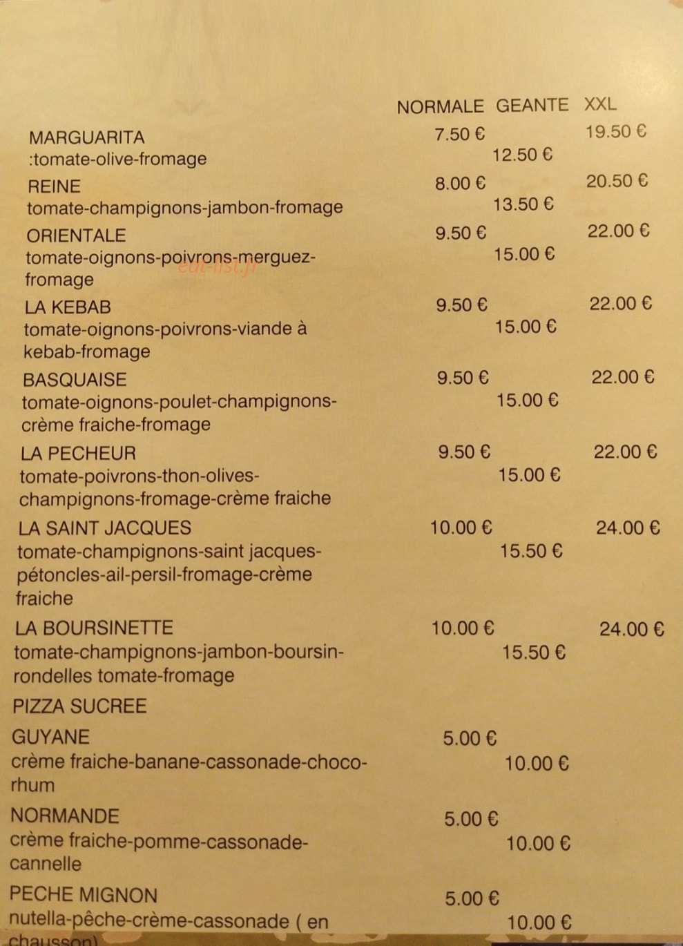 Vintage Pizza — carte page 3