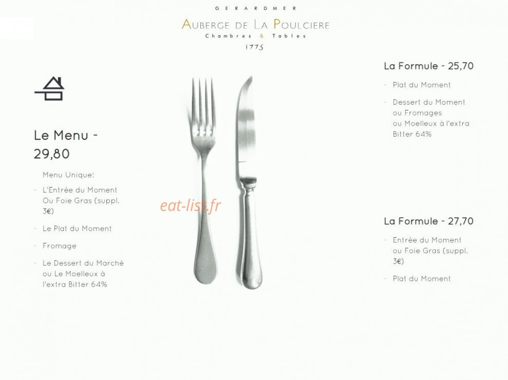 Auberge de La Poulciere — carte page 1