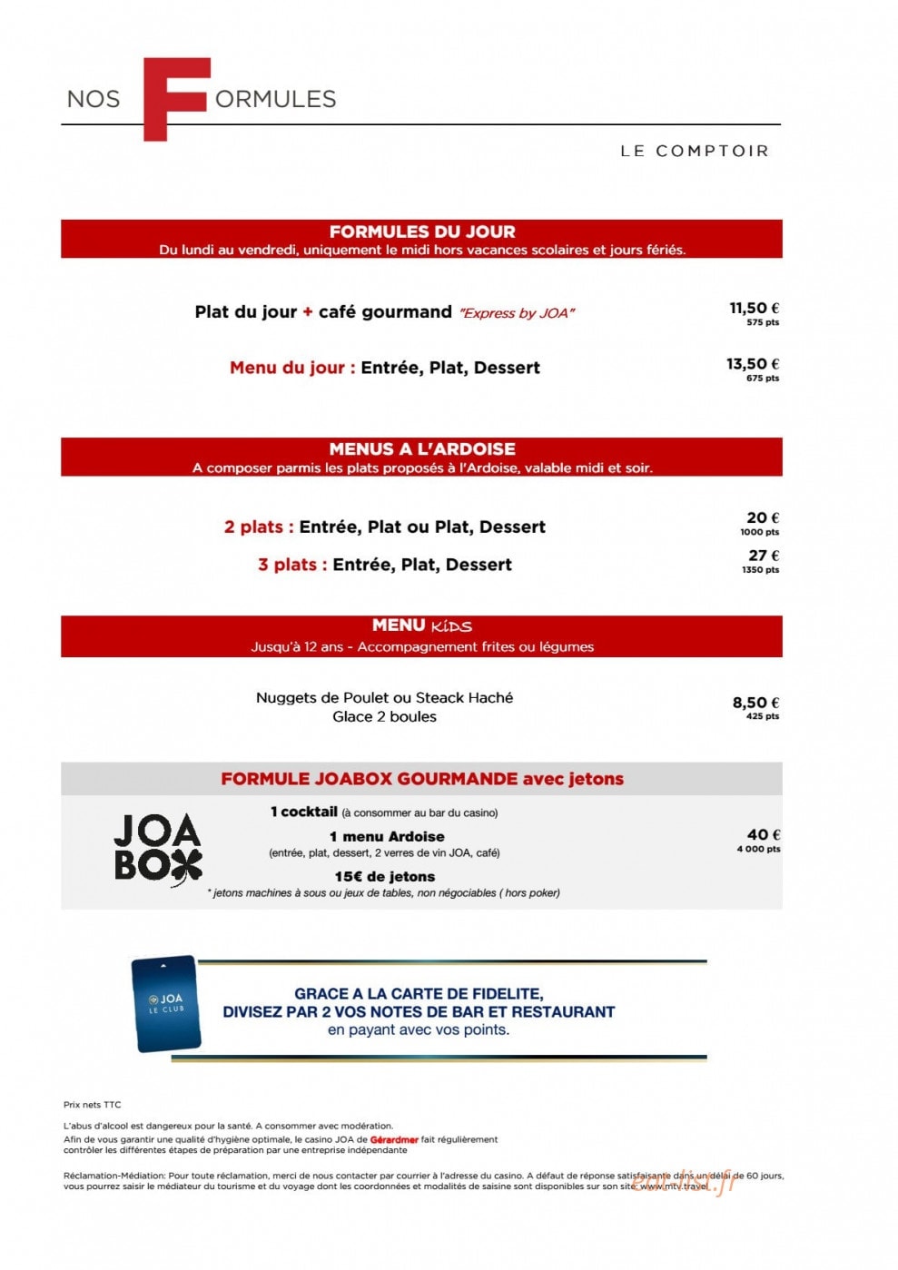 Comptoir JOA — carte page 1