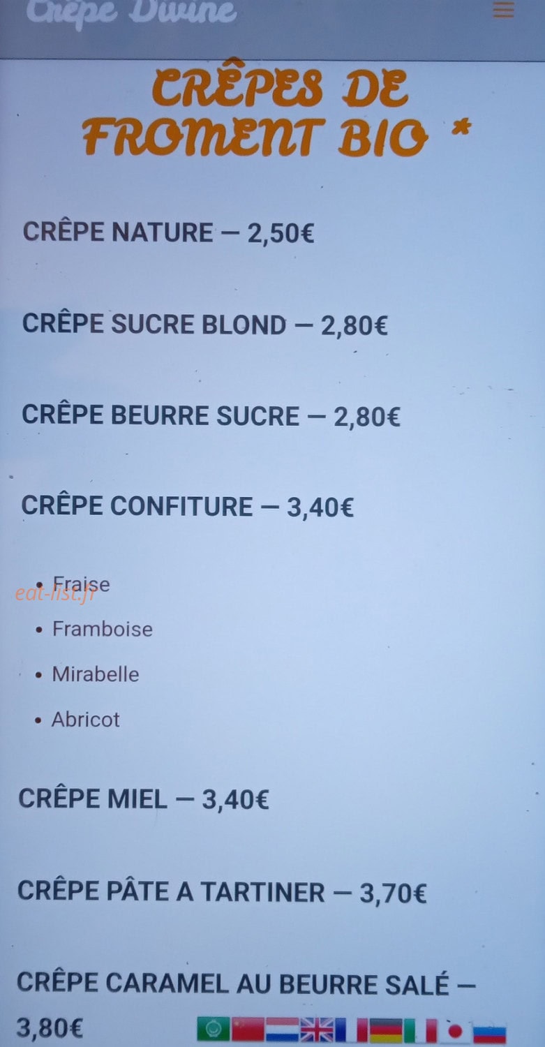 Crêpe Divine — carte page 1