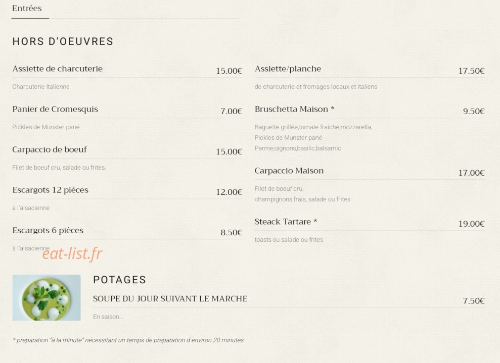 La Brasserie BG — carte page 1