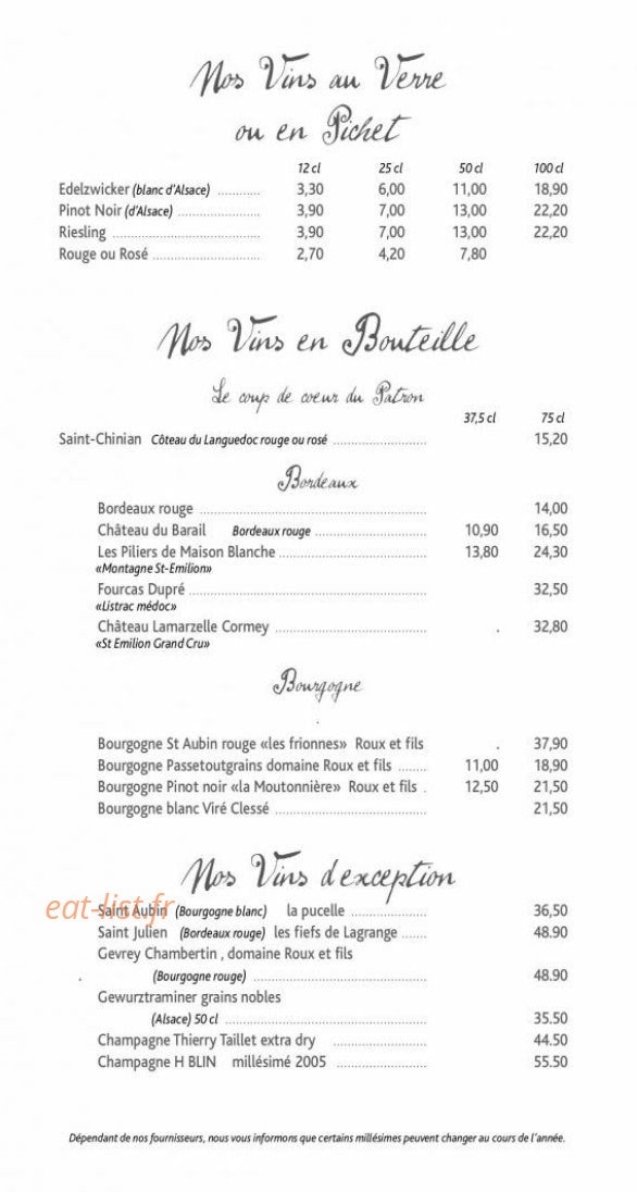 La Taverne Alsacienne — carte page 5