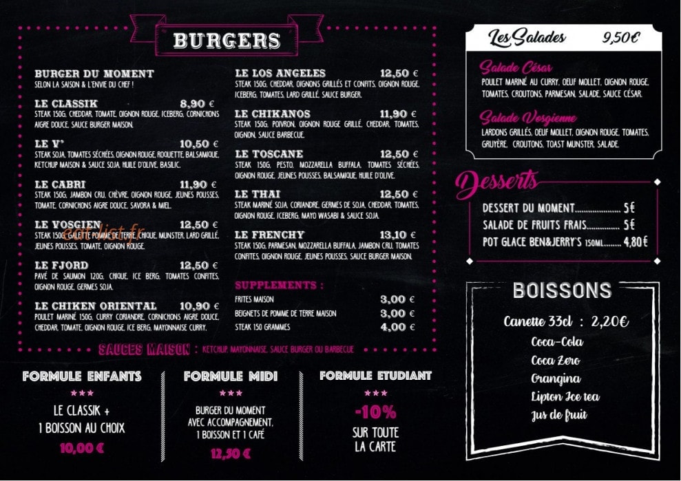 Le Bistro Burger — carte page 2
