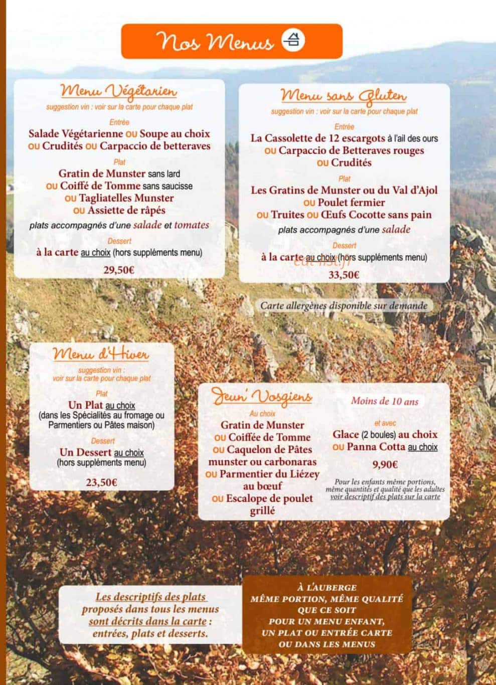 Auberge de Liézey — carte page 13