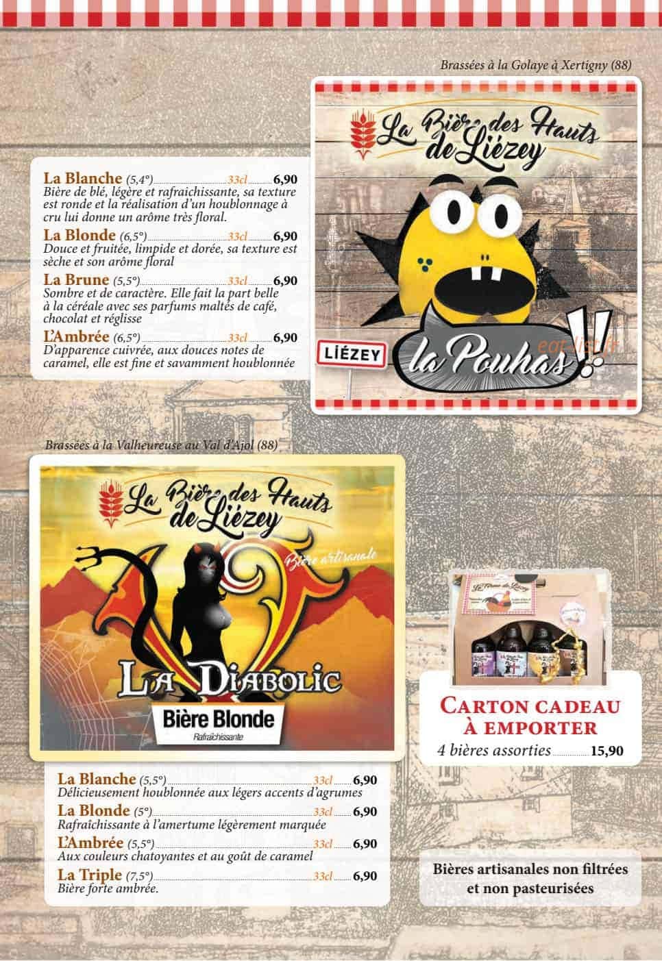 Auberge de Liézey — carte page 19