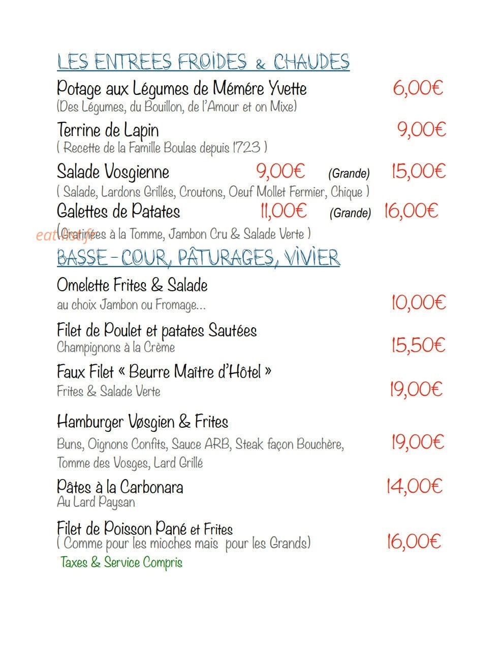 Au Relais Boulas — carte page 2