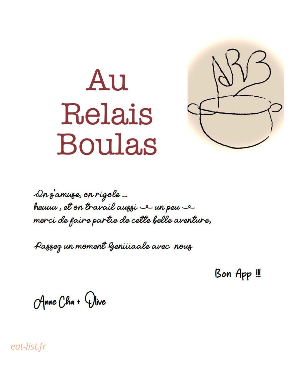 Au Relais Boulas — carte page 1