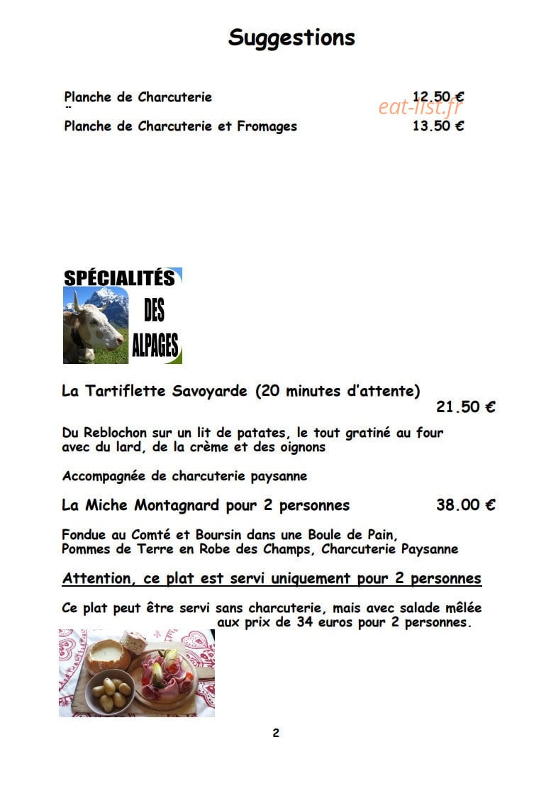 Auberge du Lac — carte page 1