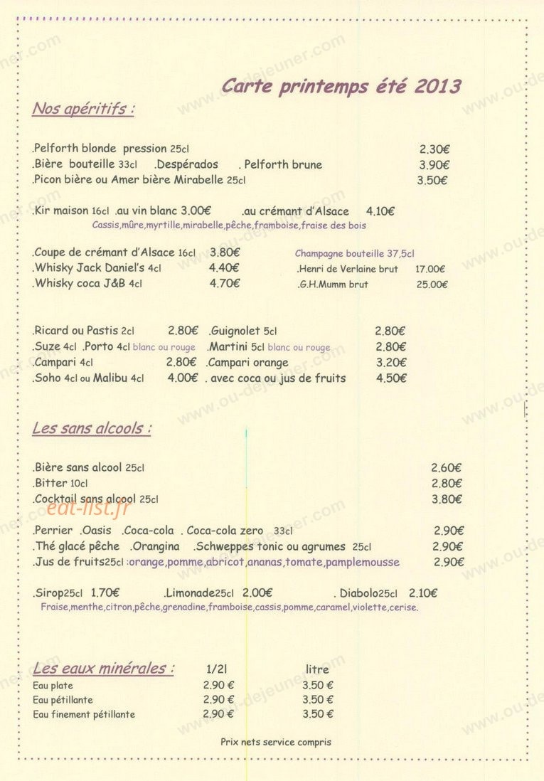 Le Chalet Gourmand — carte page 1